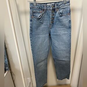 Topshop, straight leg, pinch waist, blue washed jeans, size 25, Like New